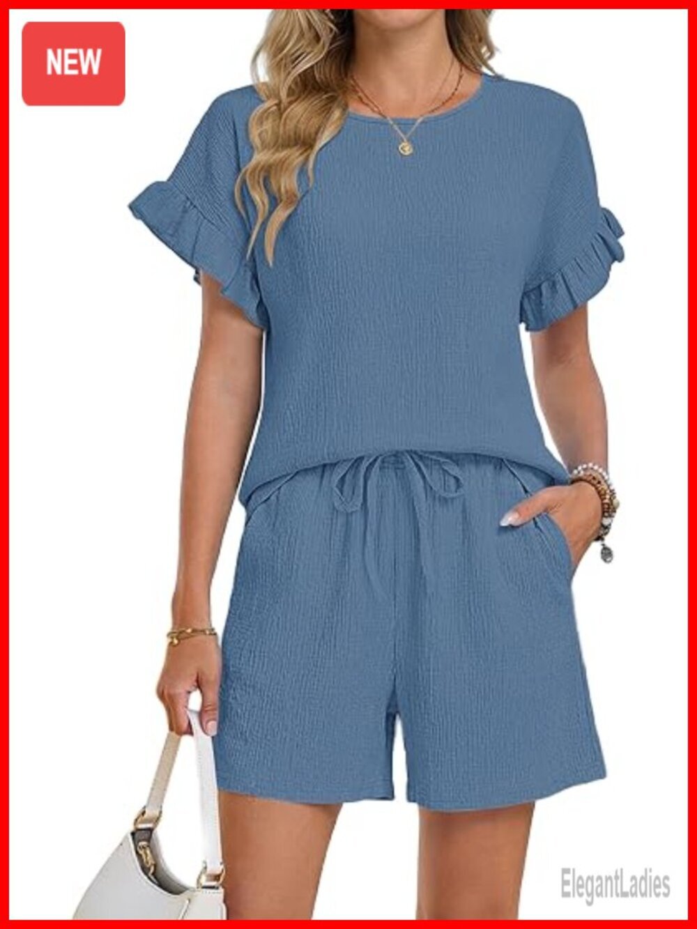 Women's 2 Piece Summer Short Sleeve Ruffle Lounge Set